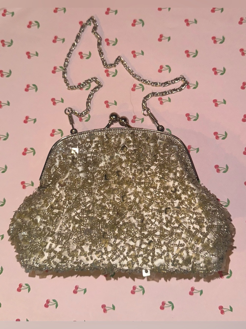 Elegant Gold Beaded Evening Clutch with Chain Strap